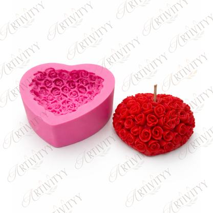 3D Rose Heart Candle Mould (SM-002)