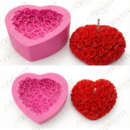 3D Rose Heart Candle Mould (SM-002)
