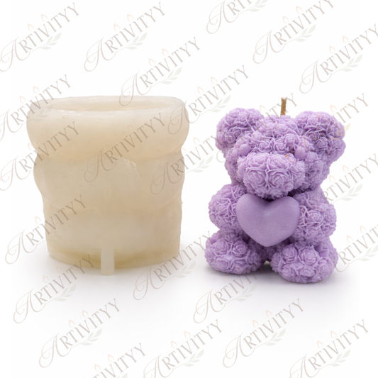 Rose Teddy With Heart Silicone Candle Mould (SM-008)