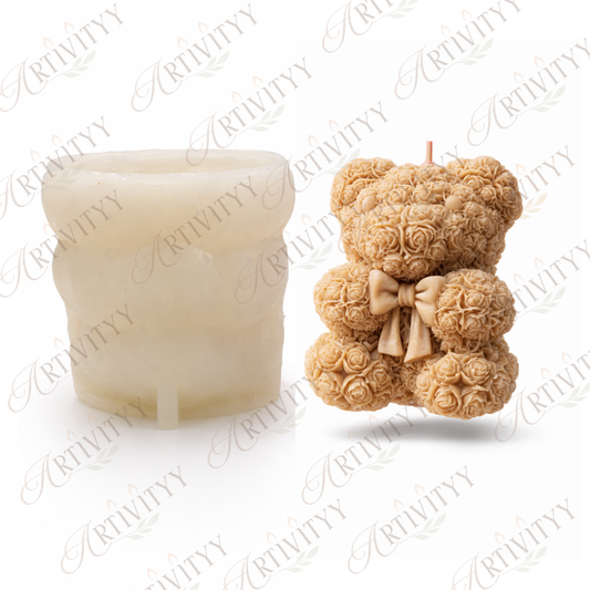 Rose Teddy With Bow Silicone Candle Mould (SM- 004)
